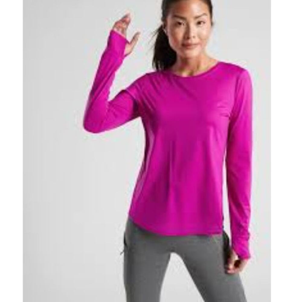Athleta pink Candence long sleeve work out top size Medium thumb holes